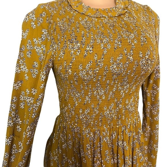 Patrons of Peace High Neck Mustard Yellow Smocked Floral Dress - Picture 4 of 11